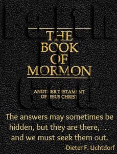 Book of Mormon with quote from Dieter Uchtdorf about seeking truth.